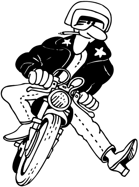 Comic biker vinyl sticker. Customize on line.       Bicycles Motorcycles 009-0103  